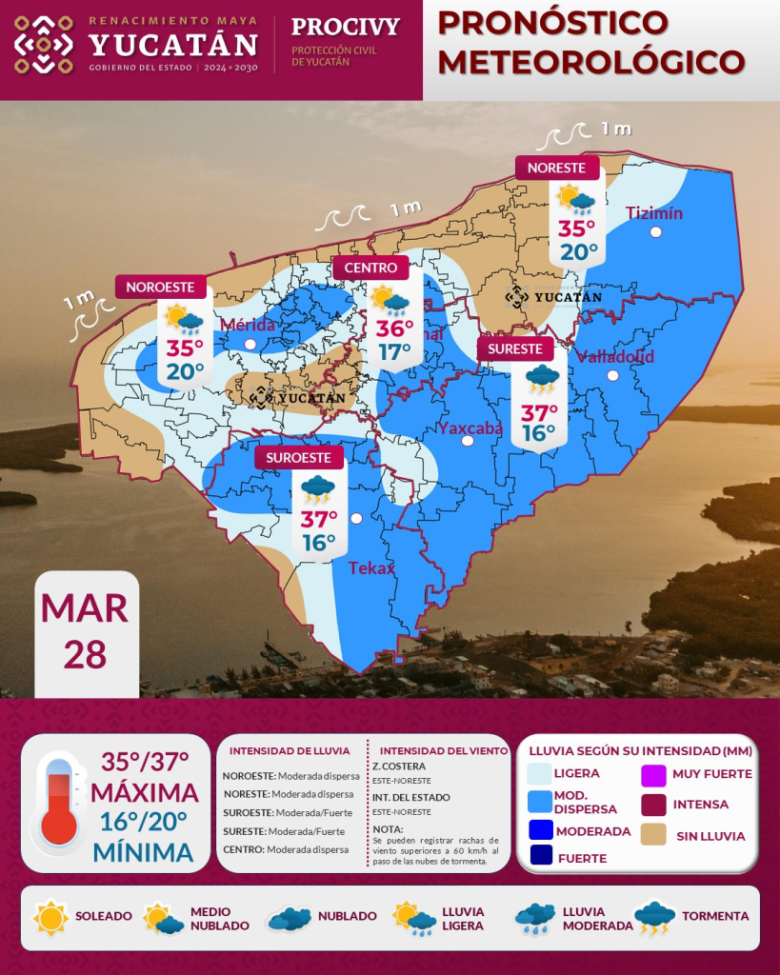 Calor intenso y lluvias vespertinas dominarán este sábado: así estará el clima en Yucatán