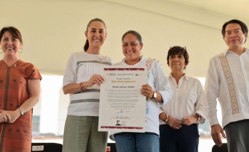 El zapatismo también estuvo construido por mujeres: Sheinbaum; entregan reconocimiento a presidentes de comisariados ejidales