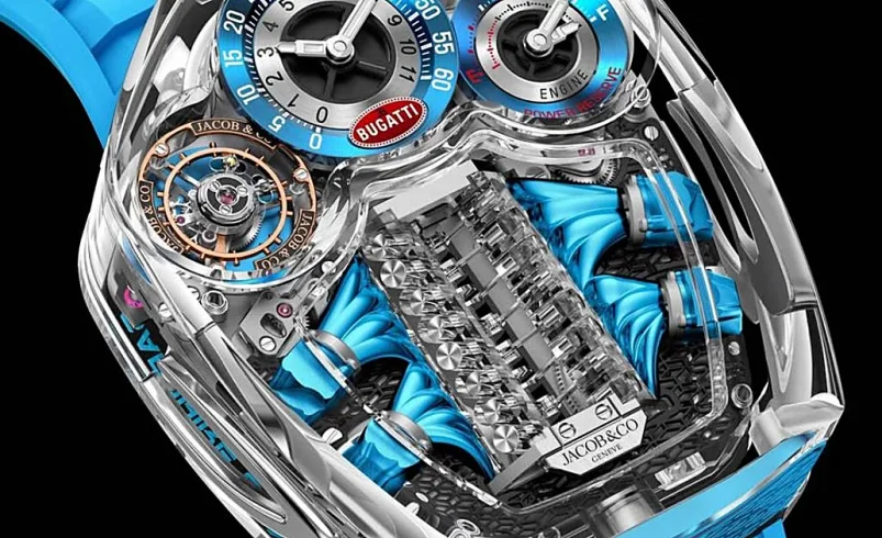 Un reloj de un millón de euros con un motor V16 de Bugatti en miniatura