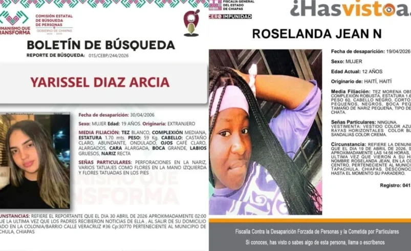 Activan búsqueda de dos mujeres extranjeras desaparecidas en Tapachula, Chiapas; una de ellas es menor de edad