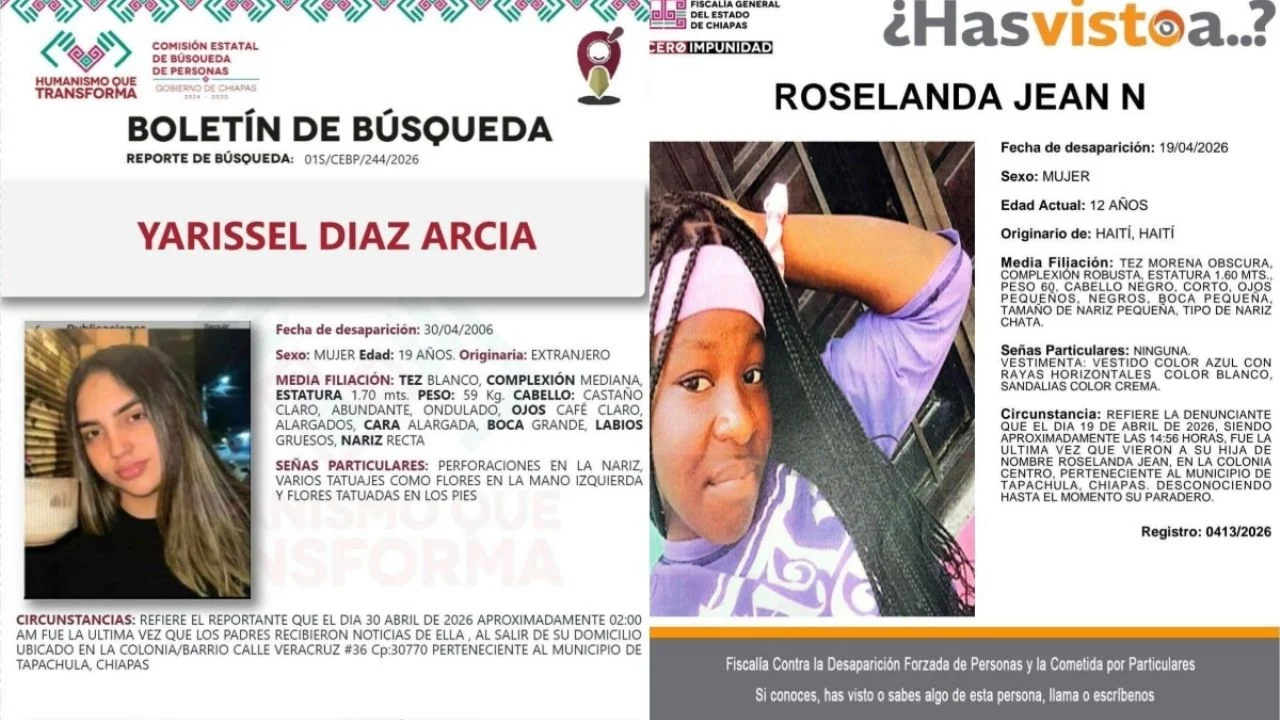 Activan búsqueda de dos mujeres extranjeras desaparecidas en Tapachula, Chiapas; una de ellas es menor de edad