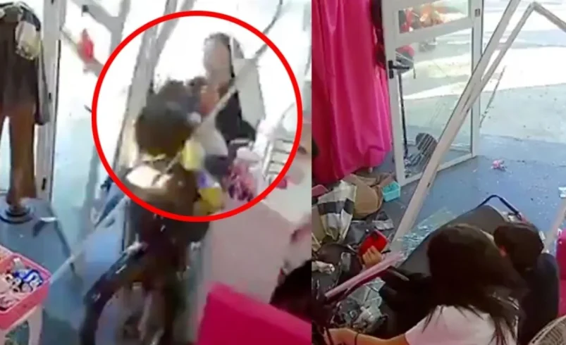 Adolescentes de 14 años que viajan en moto sin casco, pierden el control y se estrellan contra un local | VIDEO