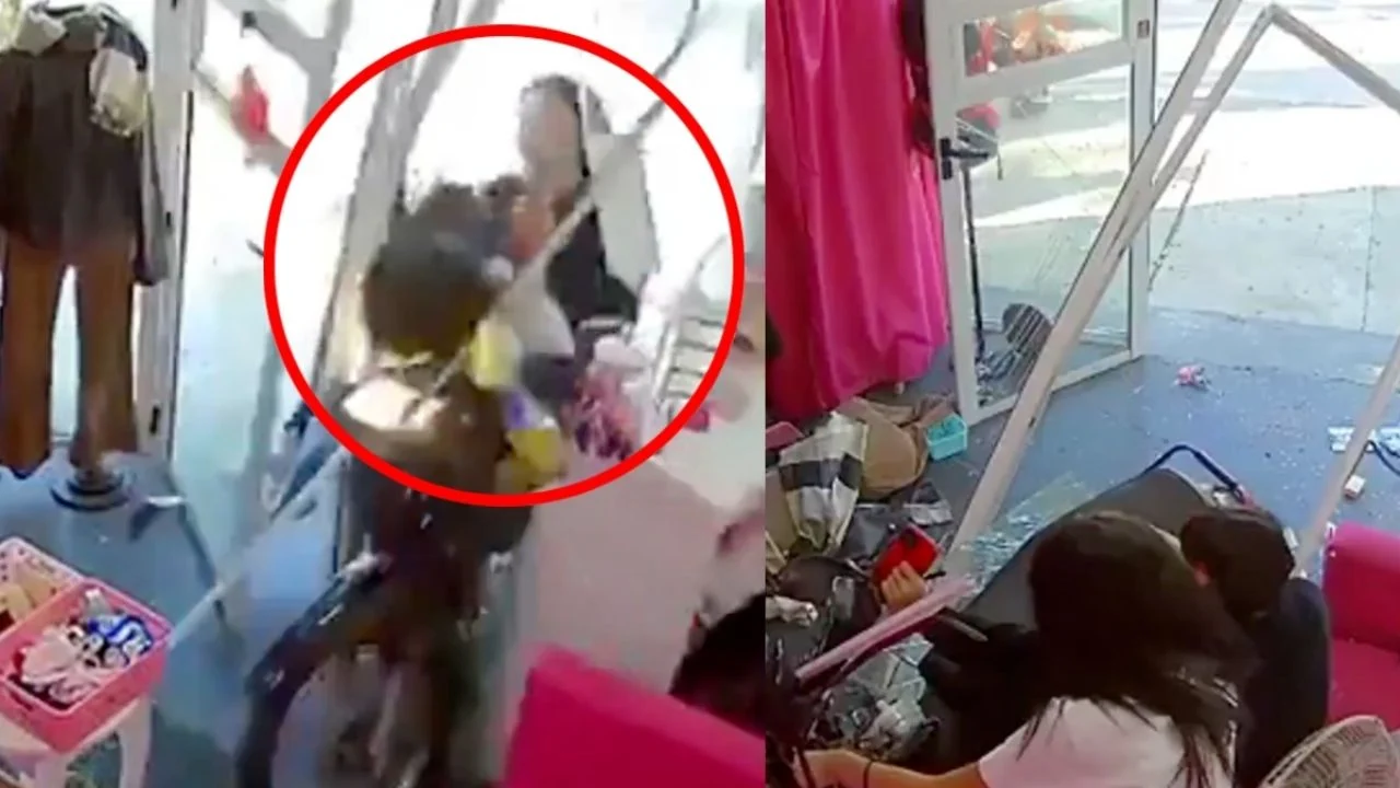 Adolescentes de 14 años que viajan en moto sin casco, pierden el control y se estrellan contra un local | VIDEO